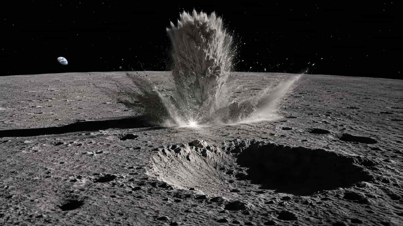 Countdown: Rakete kracht in den Mond Explosion auf der Mondoberfläche