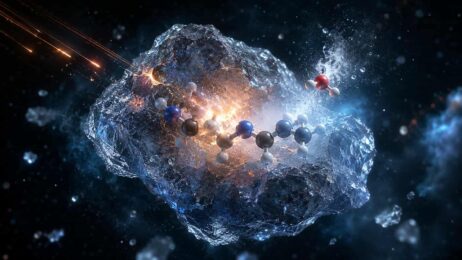 Peptide im interstellaren Eis: Lebensbausteine entstehen ganz ohne flüssiges Wasser Kristalliner Eisasteroid mit Molekülkern