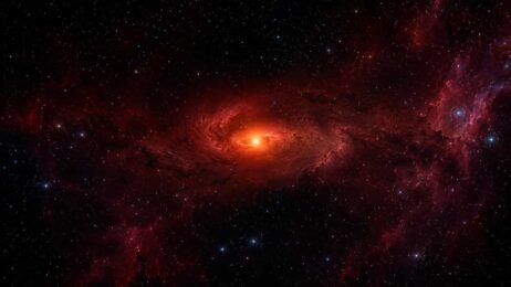 Dyson-Sphären-Kandidaten enttarnt: Hinter den Alien-Verdächtigen lauern ferne Galaxien Leuchtender roter Spiralnebem im Sternenmeer