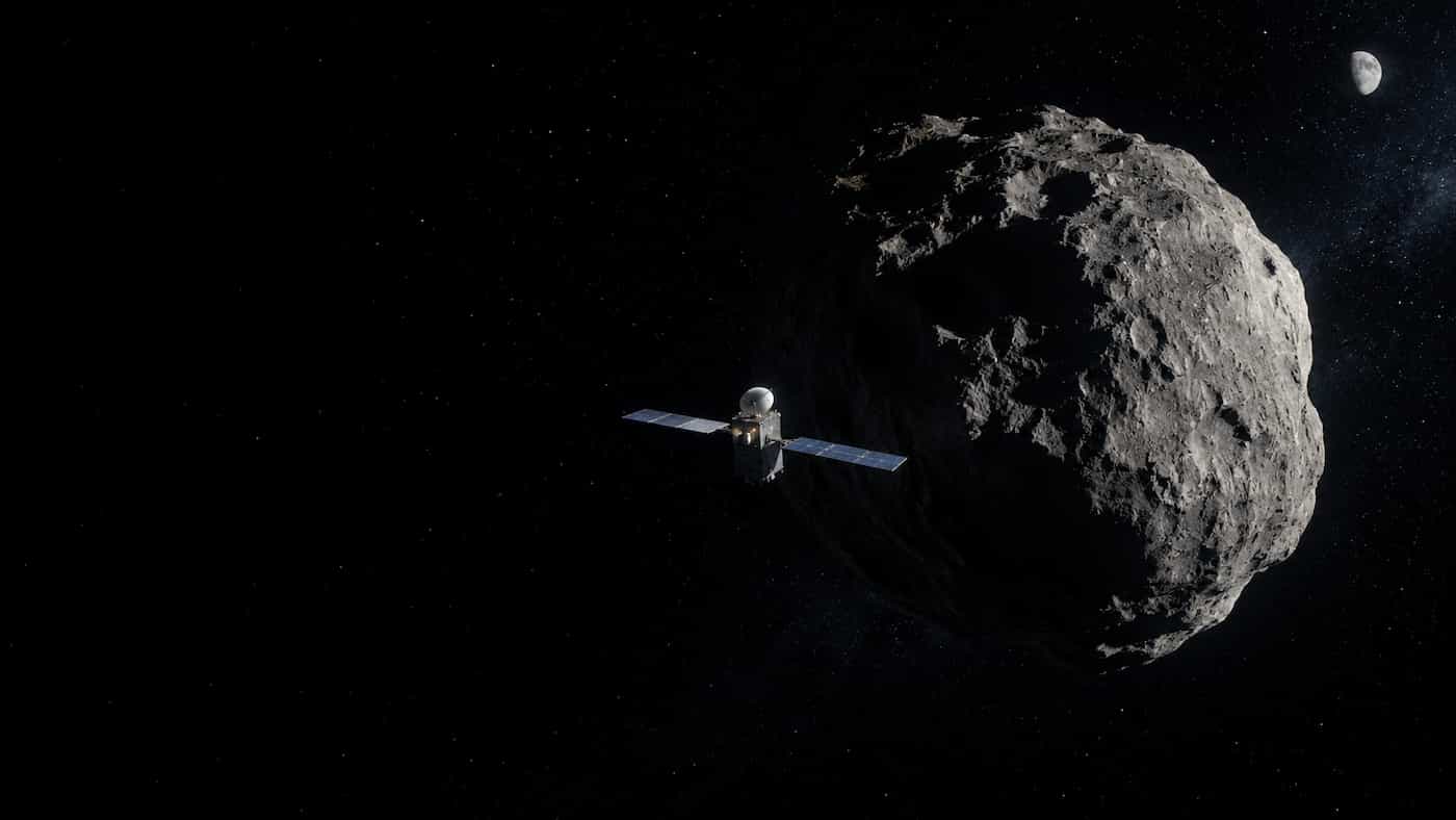 Raumsonde und Asteroid im Weltall