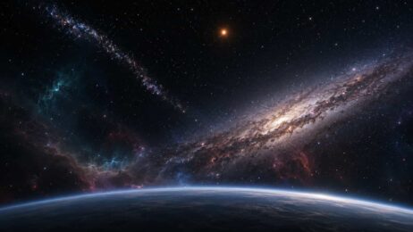 Galaktisches Panorama über der Planetenkrümmung