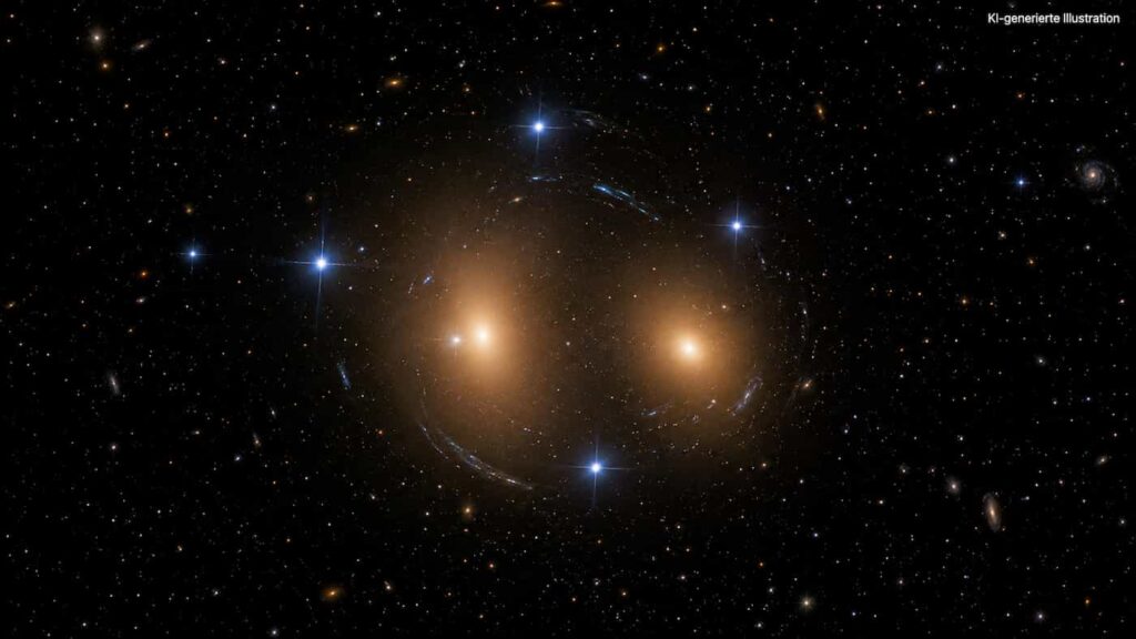 Galaxienpaar mit Gravitationslinsenbogen