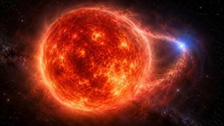 Kosmisches Duell: Roter Riese und blauer Stern