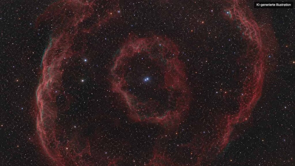 Leuchtender Supernova-Schleier mit Doppelstern