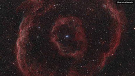 U Geminorum: Ein Modell sagte zwei Gashüllen voraus, ein Teleskop fand sie Leuchtender Supernova-Schleier mit Doppelstern