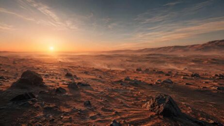 Marsähnliche Wüstenlandschaft im Abendlicht