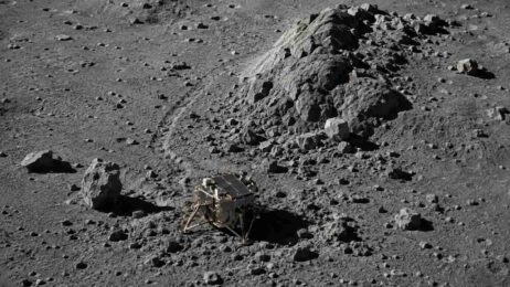Mondlandschaft mit goldenem Lander