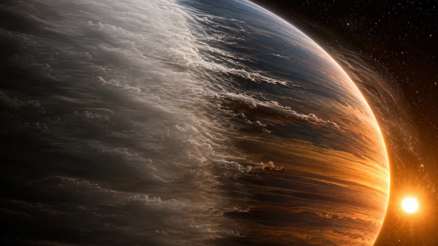 Sturmplanet mit glühendem Sonnenaufgang