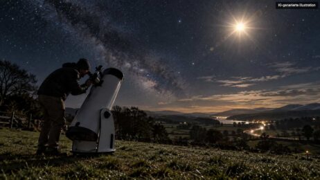 Unterschätzte Gefahr: Weltraumspiegel können durchs Teleskop die Netzhaut schädigen Amateurastronom unter einem blendend hellen Stern