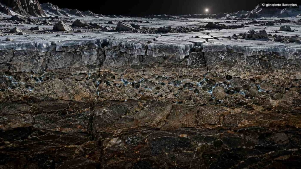Geologischer Querschnitt eines gefrorenen Exoplaneten