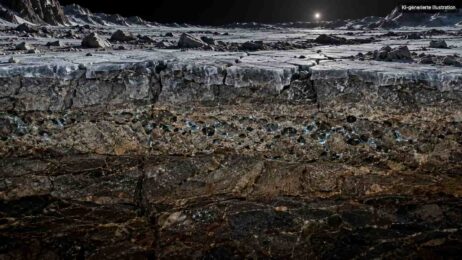Geologischer Querschnitt eines gefrorenen Exoplaneten