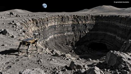 Mondlandschaft mit Rover und Erde