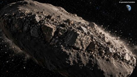 Warum Asteroid 2011 UW158 einfach nicht zerbricht, obwohl er sich alle 37 Minuten dreht Rotierender Asteroid im Sternenmeer