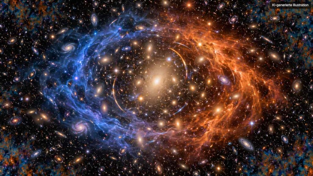Blau-orangefarbener Galaxienhaufen