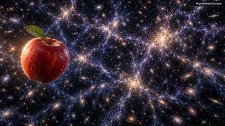 Fallender Apfel vor dem kosmischen Netz
