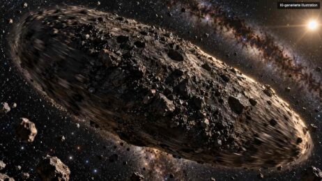 Kaum zu glauben: Asteroid 491384 ist so groß wie ein Berg und dreht sich in vier Minuten Rasend rotierender Karbonasteroid im Sternenfeld