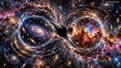 Erstmals simuliert: Zwei Wurmlöcher prallen zusammen und ein Schwarzes Loch schrumpft Wurmloch-Kollision am schwarzen Horizont